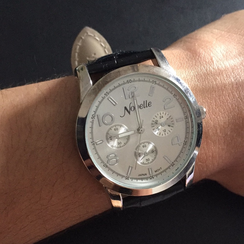 Novelle black faux leather watch